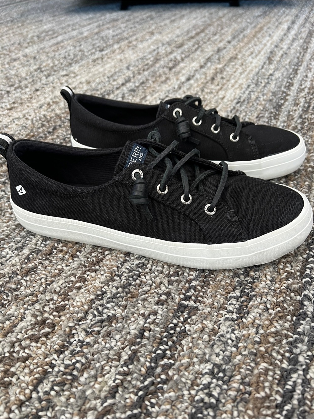 Sperry Black Canvas Women's Low-Top Lace Sneakers with White Sole